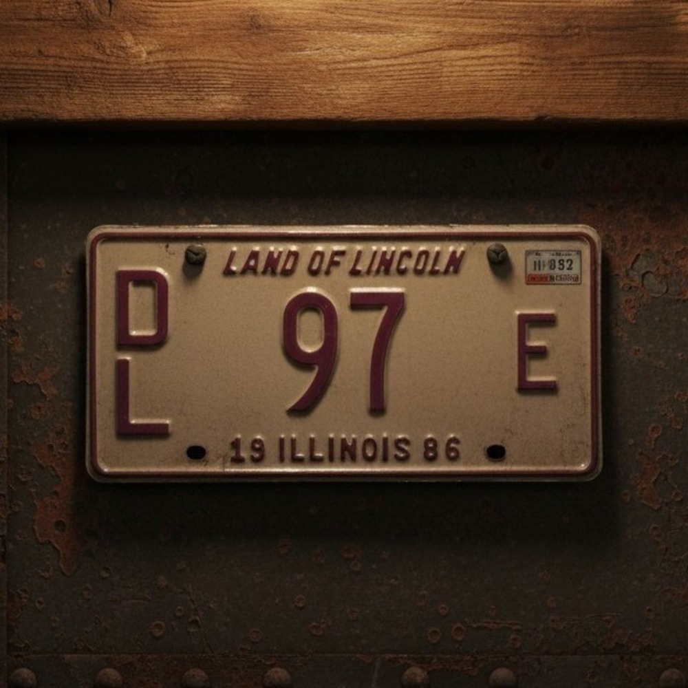 Illinois Vintage 1986 License Plate Land of Lincoln DL 97‎ E Maroon Cream Decor
